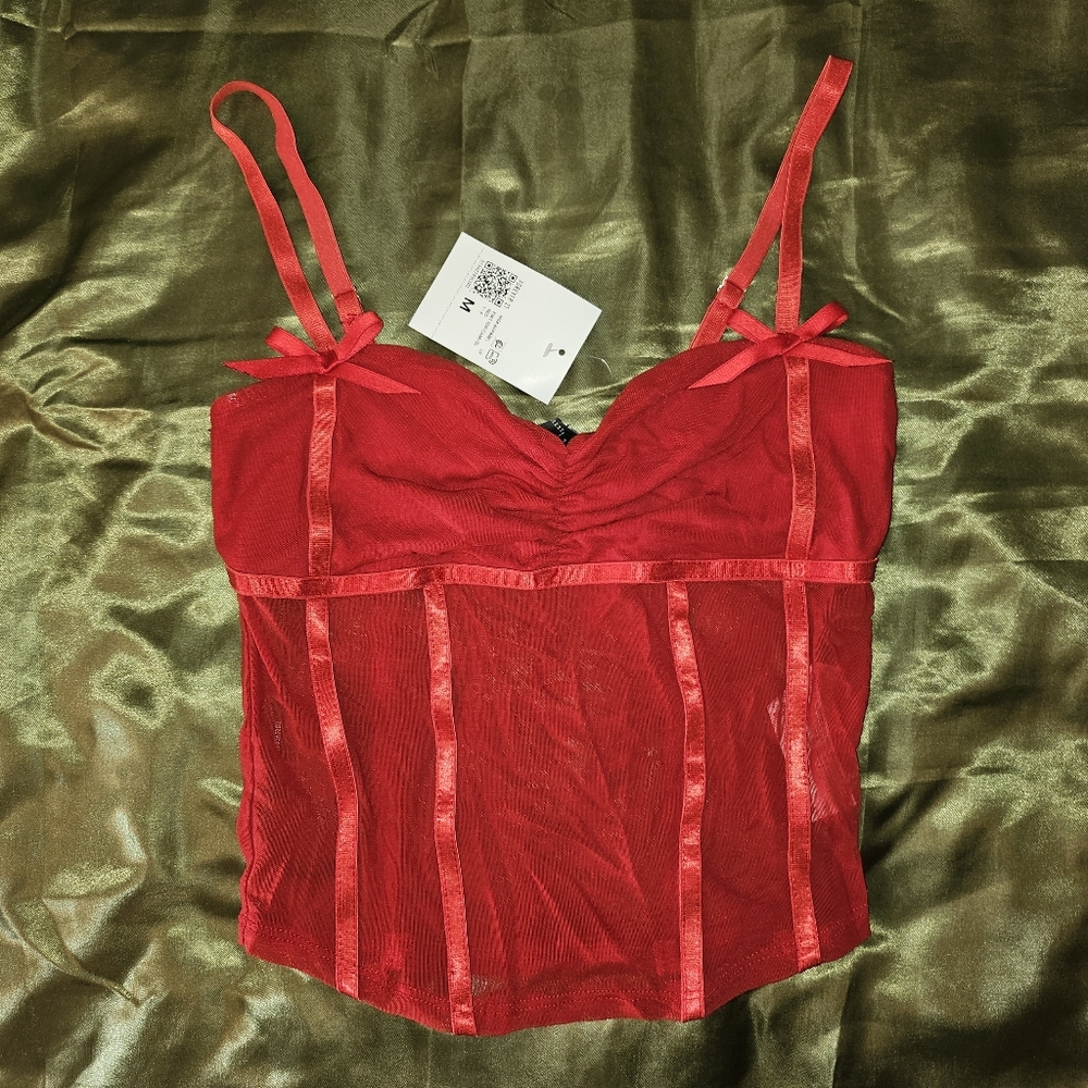 NWT Red Strappy Mesh Top